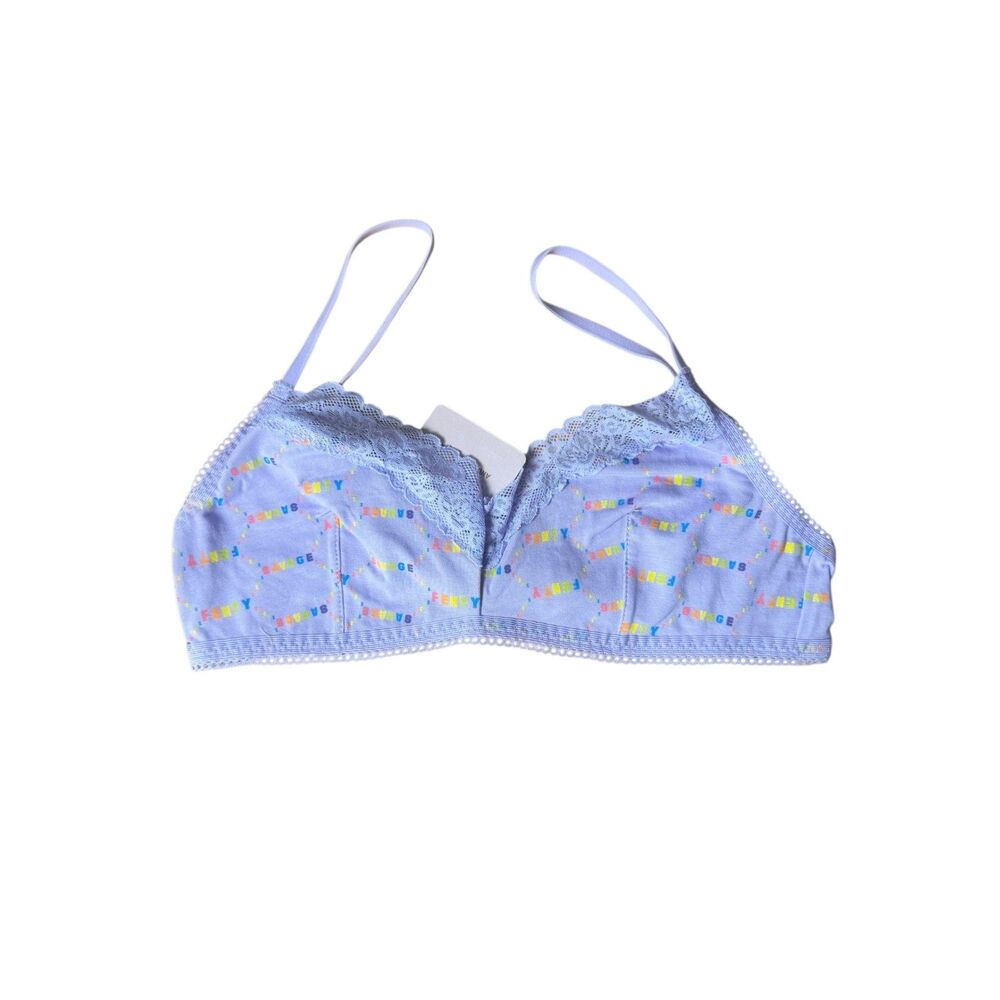 Savage Fenty NWT Rainbow Logo Print Bralette Lavender Soft Lace Spaghetti Medium